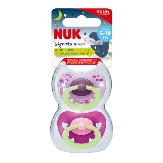 Nuk Leucht-Schnuller 2er Pack Signature Night - Silikon 6-18 M - Rosa