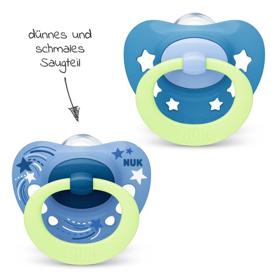 Nuk Leucht-Schnuller 2er Pack Signature Night - Silikon ab 18 M - Blau