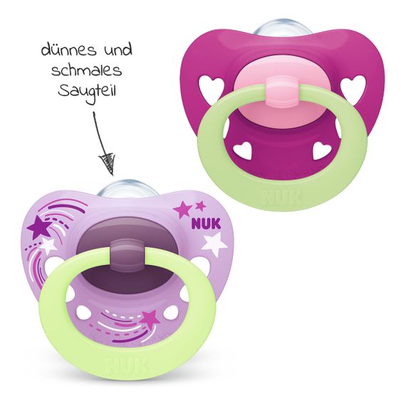 Nuk Leucht-Schnuller 2er Pack Signature Night - Silikon ab 18 M - Rosa