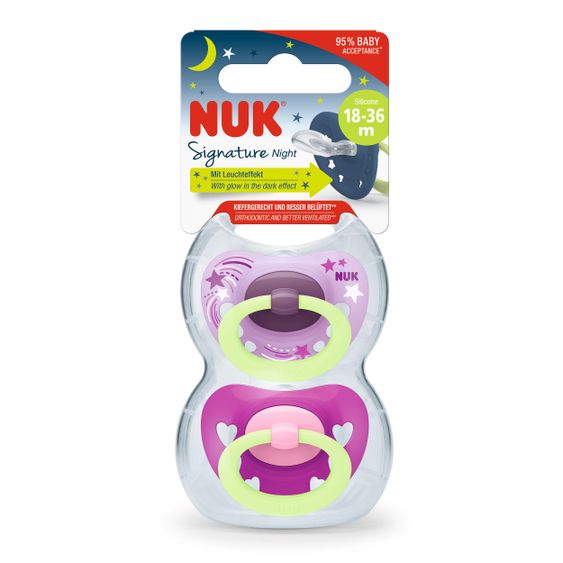 Nuk Leucht-Schnuller 2er Pack Signature Night - Silikon ab 18 M - Rosa