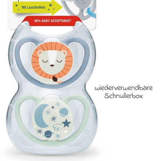 Nuk Leucht-Schnuller 2er Pack Space Night - Silikon 0-6 M - Löwe / Nachthimmel