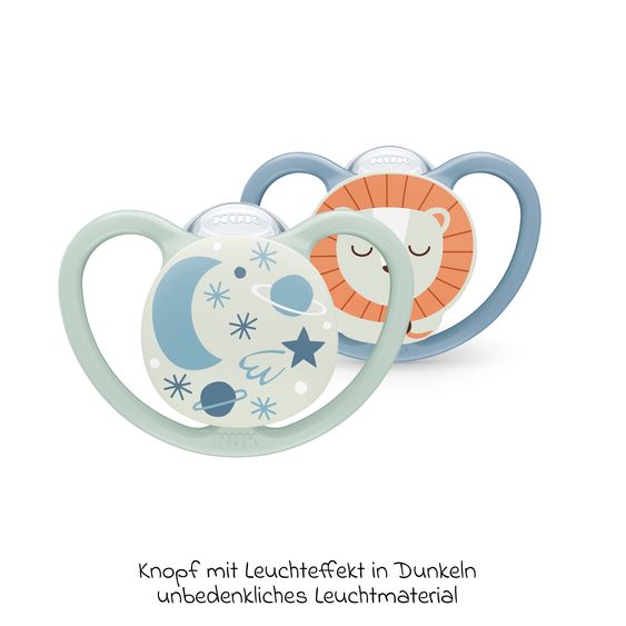 Nuk Leucht-Schnuller 2er Pack Space Night - Silikon 18-36 M - Löwe / Nachthimmel