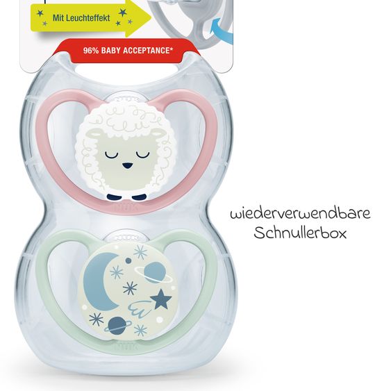 Nuk Leucht-Schnuller 2er Pack Space Night - Silikon 18-36 M - Schaf / Nachthimmel