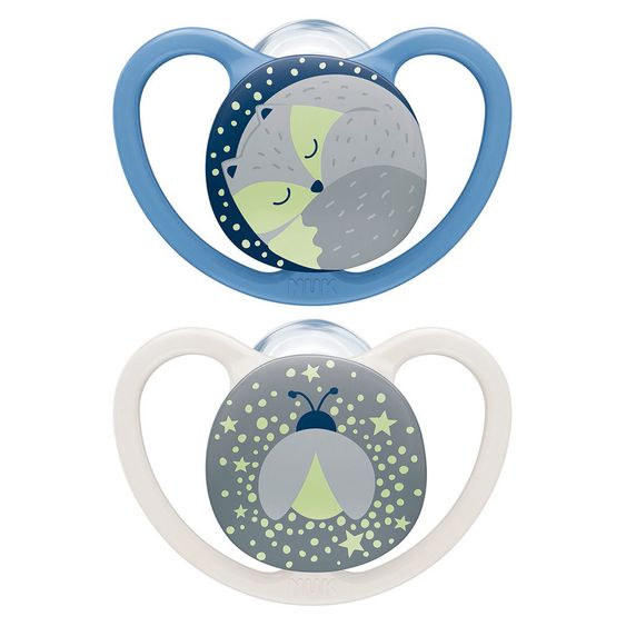 Nuk Leucht-Schnuller 2er Pack Space Night - Silikon 6-18 M - Fuchs & Glühwürmchen