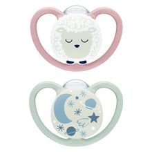 Glow-in-the-dark soother 2-pack Space Night - silicone 6-18 M - sheep / night sky