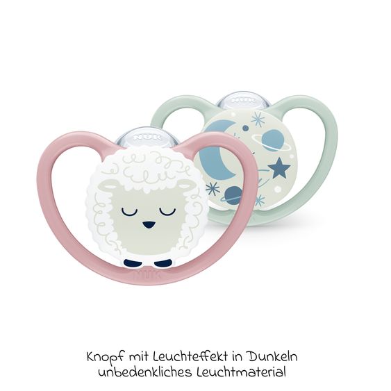 Nuk Leucht-Schnuller 2er Pack Space Night - Silikon 6-18 M - Schaf / Nachthimmel