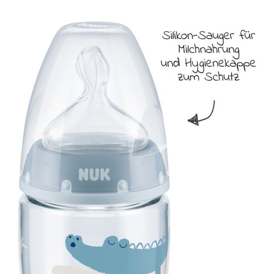 Nuk PA-Flasche First Choice Plus 300 ml + Silikon-Sauger Gr. M - Temperature Control - Blau