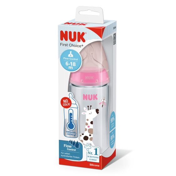 Nuk PA bottle First Choice Plus 300 ml + silicone teat size M - Temperature Control - Pink