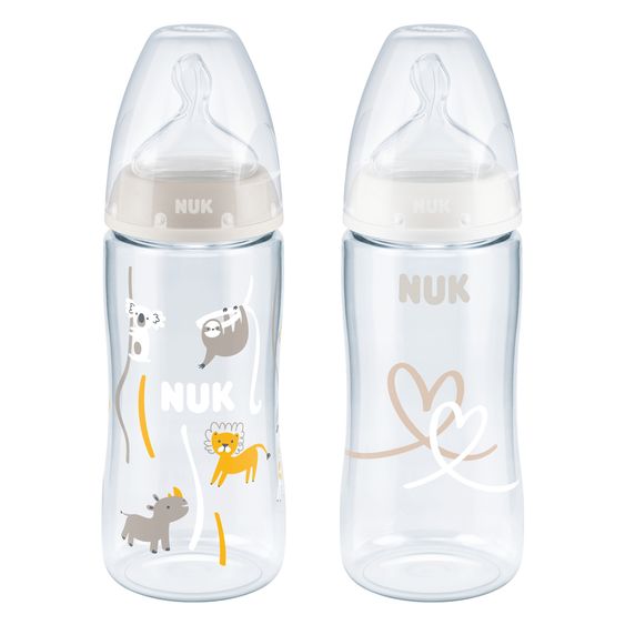 Nuk PP-Flasche 2er Pack First Choice Plus 300 ml + Silikon-Sauger Gr. 1 M - Temperature Control - Beige