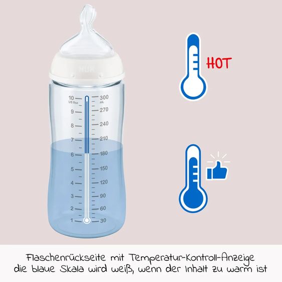 Nuk PP-Flasche 2er Pack First Choice Plus 300 ml + Silikon-Sauger Gr. 1 M - Temperature Control - Beige