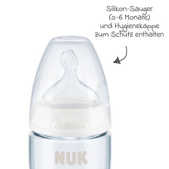 Nuk PP-Flasche 2er Pack First Choice Plus 300 ml + Silikon-Sauger Gr. 1 M - Temperature Control - Beige