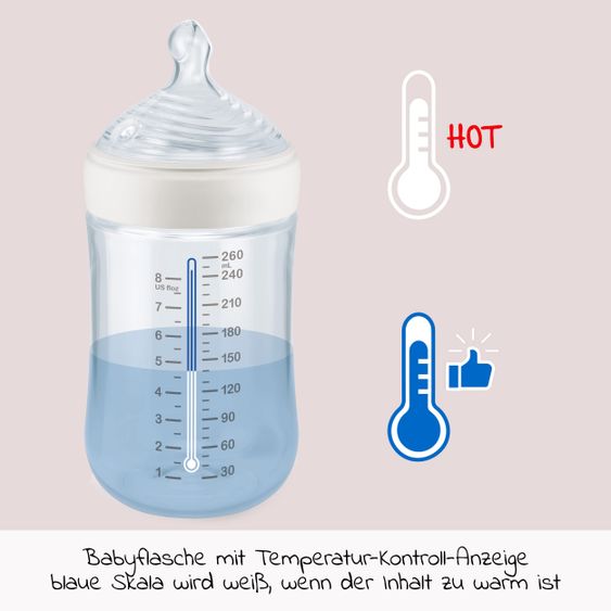 Nuk PP-Flasche 2er Pack Nature Sense 260 ml + Silikon-Sauger Gr. M - Temperature Control - Weiß