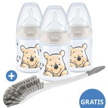 PP bottle 3-pack First Choice Plus 150 ml + silicone teat size 1 M - Temperature Control + FREE bottle brush - Disney Winnie the Pooh - Beige
