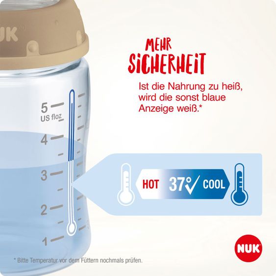 Nuk PP-Flasche 3er Pack First Choice Plus 150 ml + Silikon-Sauger Gr. 1 M - Temperature Control + GRATIS Flaschenbürste - Disney Winnie Pooh - Beige
