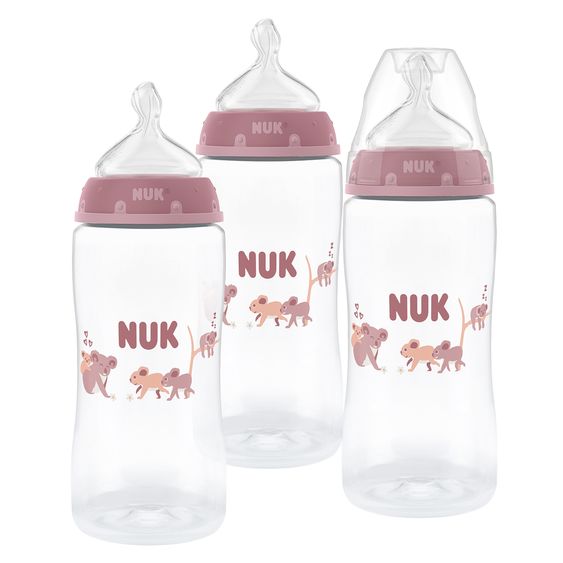 Nuk Biberon PP confezione da 3 pezzi First Choice Plus + Ciuccio in Silicone - Controllo della Temperatura 300 ml - Koala - Taglia: M