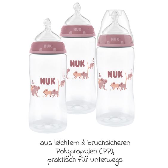 Nuk Biberon PP confezione da 3 pezzi First Choice Plus + Ciuccio in Silicone - Controllo della Temperatura 300 ml - Koala - Taglia: M