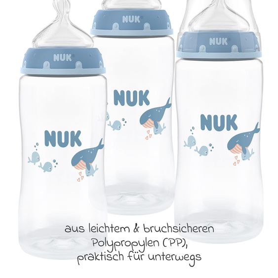 Nuk PP-Flasche 3er Pack First Choice Plus + Silikon-Sauger - Temperature Control 300 ml - Wal - Gr. M