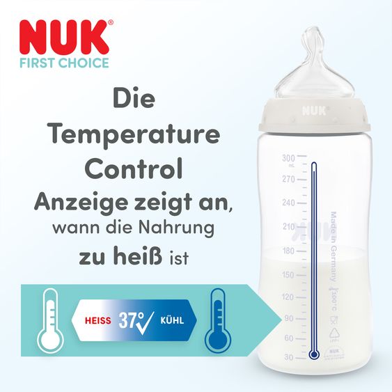 Nuk PP-Flasche 3er Pack First Choice Plus + Silikon-Sauger - Temperature Control 300 ml - Wal - Gr. M