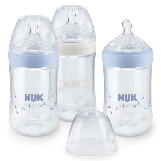 Nuk PP-Flasche 3er Pack Nature Sense 260 ml - Silikon Gr. 2 M - Blau Weiß