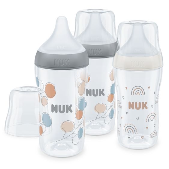 Nuk PP bottle 3-pack Perfect Match 260 ml + silicone teat size M - twigs & rainbow