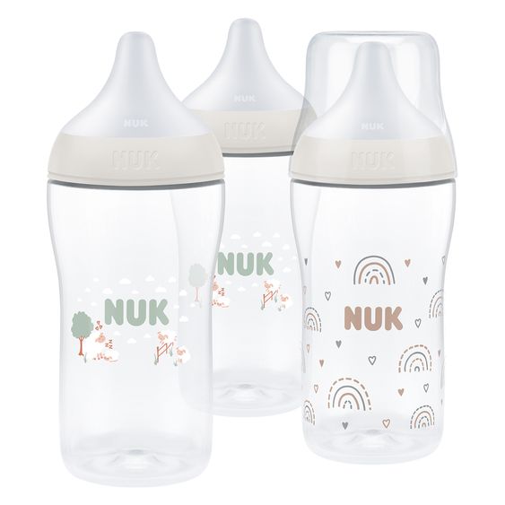 Nuk PP-Flasche 3er Pack Perfect Match + Silikon-Sauger 260 ml - Regenbogen / Schafe - Gr. M