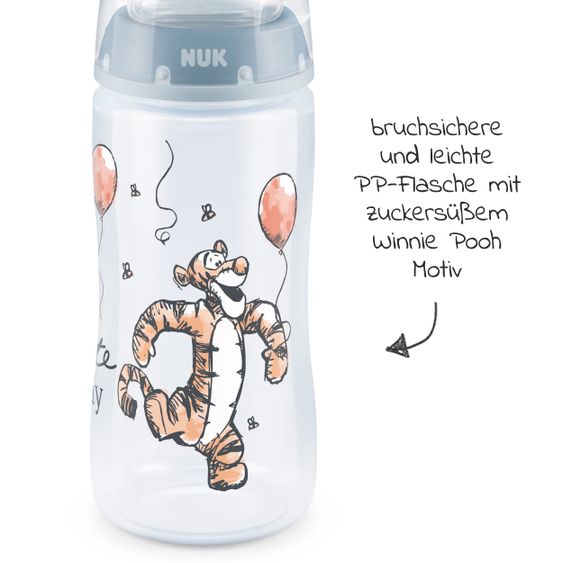 Nuk PP-Flasche First Choice Plus 300 ml + Silikon-Sauger Gr. 1 M - Temperature Control - Disney Winnie Pooh - Blau