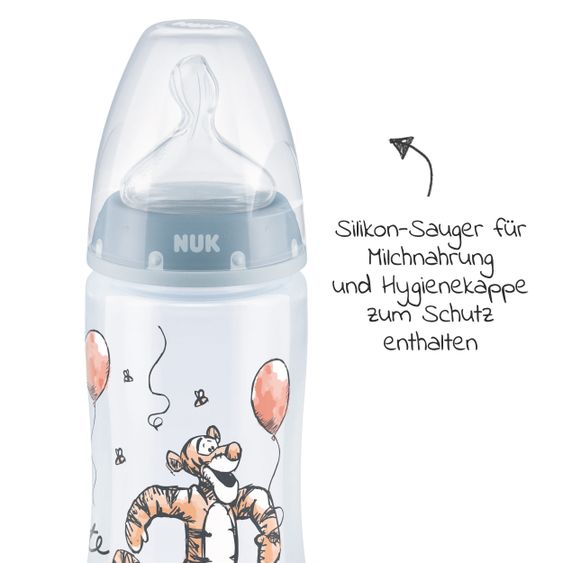 Nuk PP-Flasche First Choice Plus 300 ml + Silikon-Sauger Gr. 1 M - Temperature Control - Disney Winnie Pooh - Blau