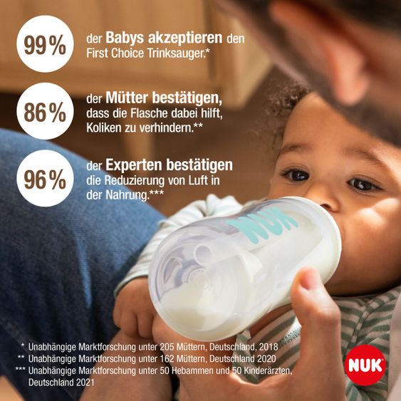 Nuk PP-Flasche First Choice Plus Anti-Colic 300 ml + Silikon-Sauger Gr. M - Temperature Control