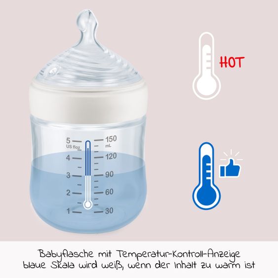 Nuk PP-Flasche Nature Sense 150 ml + Silikon-Sauger Gr. S - Temperature Control - Weiß