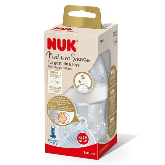 Nuk PP-Flasche Nature Sense 150 ml + Silikon-Sauger Gr. S - Temperature Control - Weiß