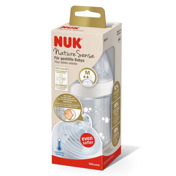 Nuk PP-Flasche Nature Sense 260 ml + Silikon-Sauger Gr. M - Temperature Control - Weiß