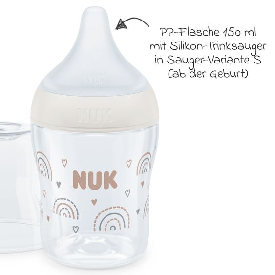 Nuk Bottiglia in PP Perfect Match 150 ml + tettarella in silicone taglia S - arcobaleno - bianco