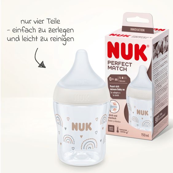 Nuk Bottiglia in PP Perfect Match 150 ml + tettarella in silicone taglia S - arcobaleno - bianco