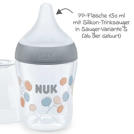 Nuk PP bottle Perfect Match 150 ml + silicone teat size S - twigs - gray