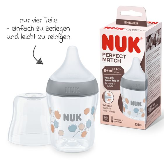 Nuk PP bottle Perfect Match 150 ml + silicone teat size S - twigs - gray