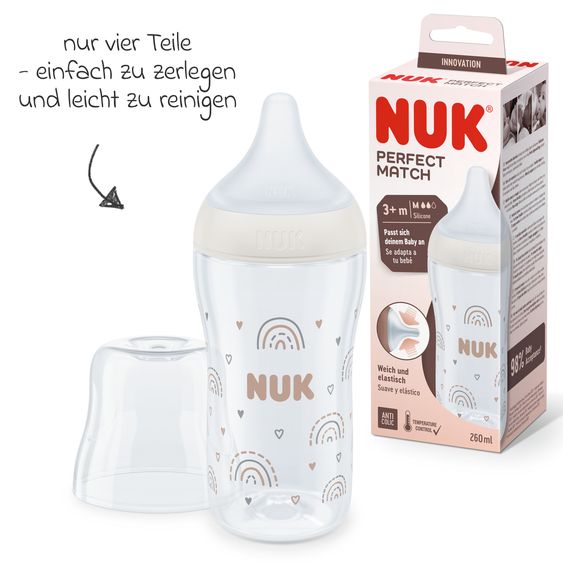 Nuk Bottiglia in PP Perfect Match 260 ml + tettarella in silicone taglia M - arcobaleno - bianco