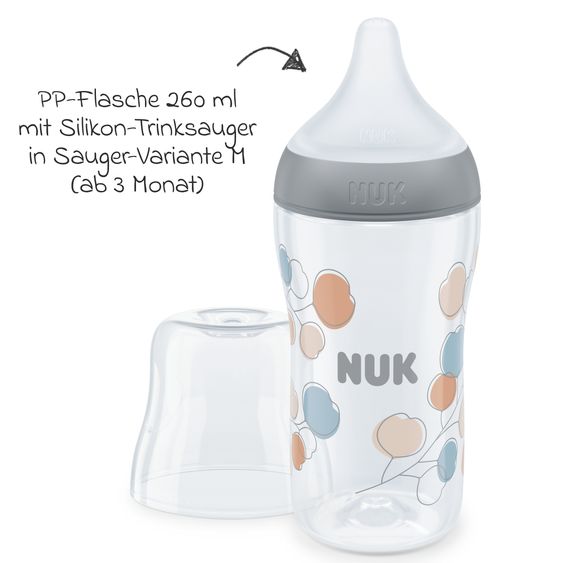 Nuk PP bottle Perfect Match 260 ml + silicone teat size M - twigs - gray