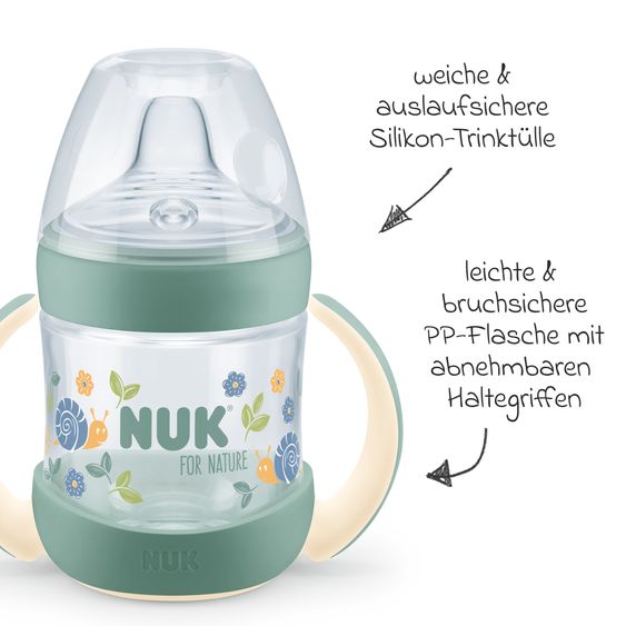 Nuk PP-Trinklernflasche for Nature 150 ml + Silikon-Trinktülle - Grün