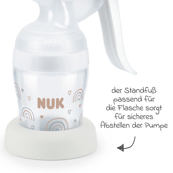 Nuk Premium Still-Set Basic 7-tlg. - Handmilchpumpe + 3 PP-Flaschen Perfect Match + 3 Spucktücher - Regenbogen - Weiß