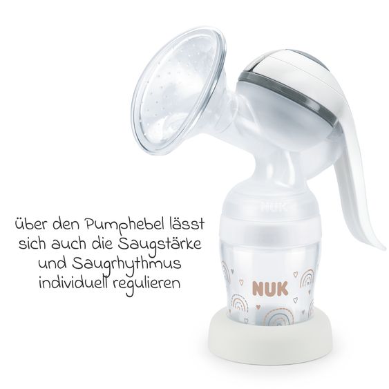 Nuk Premium Still-Set Basic 8-tlg. - Handmilchpumpe + 4 Glas-Flaschen Perfect Match + 3 Spucktücher - Regenbogen - Weiß