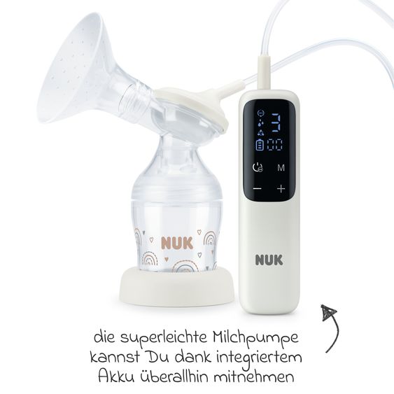 Nuk Premium Still-Set Deluxe 67-tlg. - elektr. Milchpumpe Soft&Easy + 3 PP-Flaschen Perfect Match + 60 Stilleinlagen + 3 Spucktücher - Regenbogen - Weiß