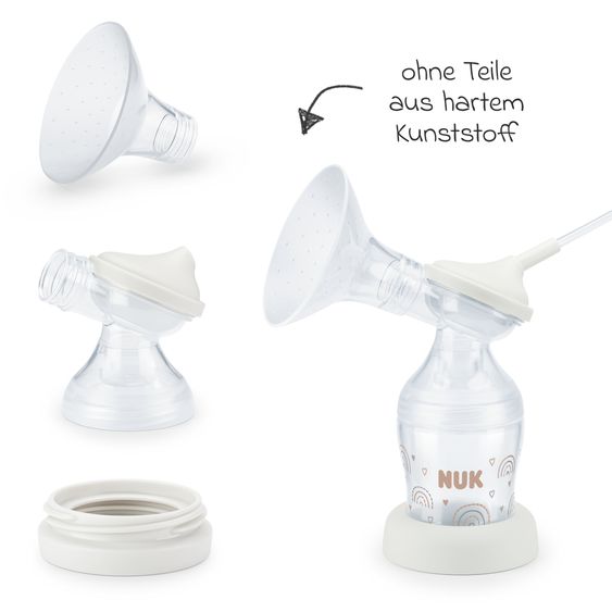 Nuk Premium Still-Set Deluxe 67-tlg. - elektr. Milchpumpe Soft&Easy + 3 PP-Flaschen Perfect Match + 60 Stilleinlagen + 3 Spucktücher - Regenbogen - Weiß