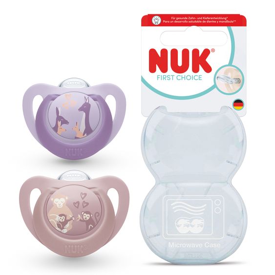 Nuk Succhietto 2 pezzi confezione First Choice - Silicone - Scimmia / Canguro - Taglia: 6-18 M
