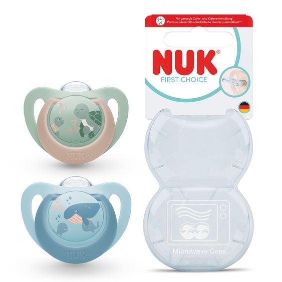 Nuk Succhietto 2 pezzi confezione First Choice - Silicone - Tartaruga / Balena - Taglia: 6-18 M