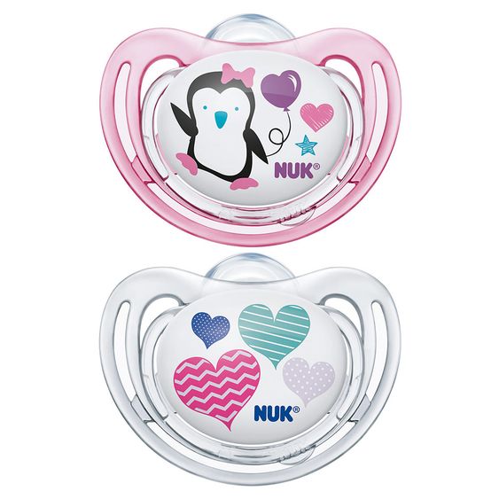 Nuk Schnuller 2er Pack Freestyle - Silikon 18-36 M - Pinguin - Rosa Weiß