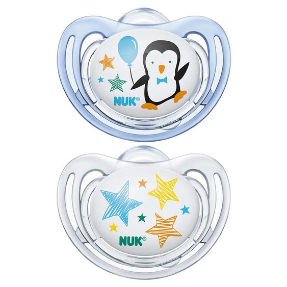 Nuk Schnuller 2er Pack Freestyle - Silikon 6-18 M - Pinguin - Blau Weiß