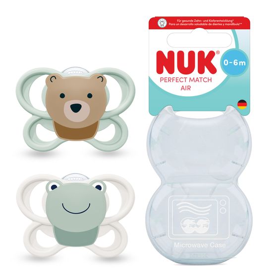 Nuk Schnuller 2er Pack Perfect Match Air - Silikon - Bär / Frosch - Gr. 0-6 M