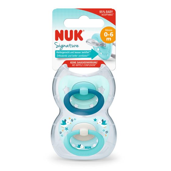 Nuk Schnuller 2er Pack Signature - Silikon 0-6 M - Hellblau / Mint