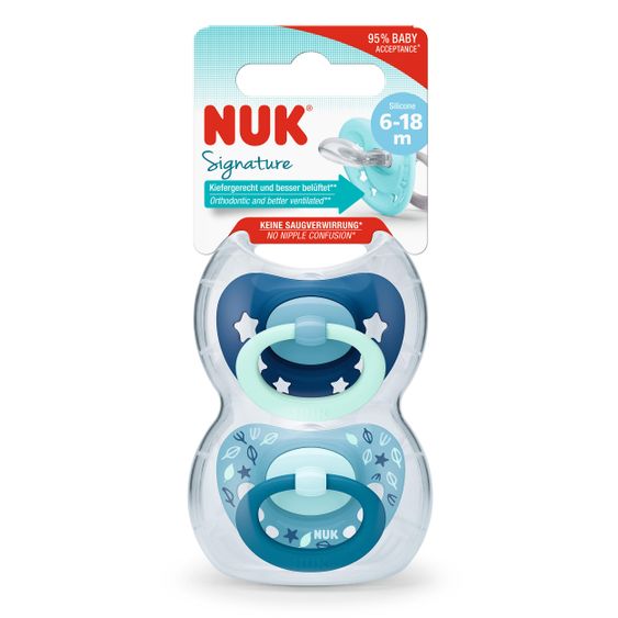 Nuk Schnuller 2er Pack Signature - Silikon 6-18 M - Blau / Dunkelblau