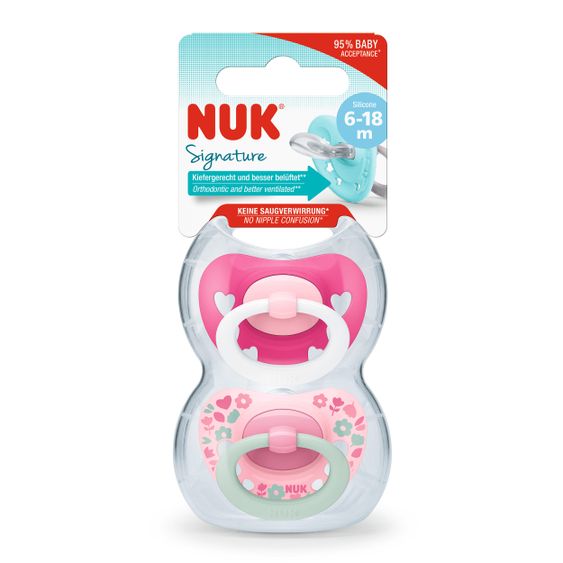 Nuk Schnuller 2er Pack Signature - Silikon 6-18 M - Rosa / Pink